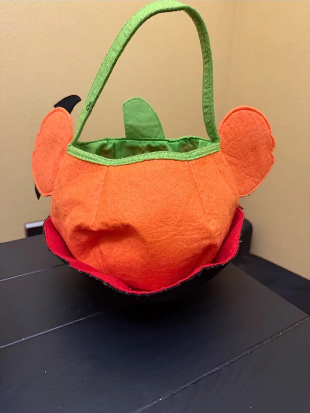 Mickey Mouse Halloween Orange Pumpkin Trick-or-Treat Basket with Green Handle